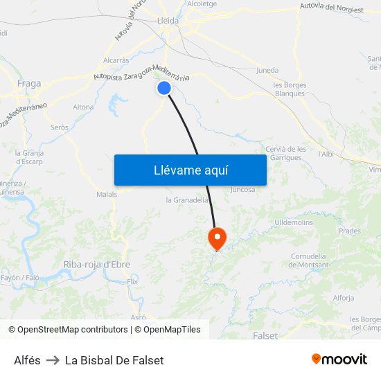 Alfés to La Bisbal De Falset map