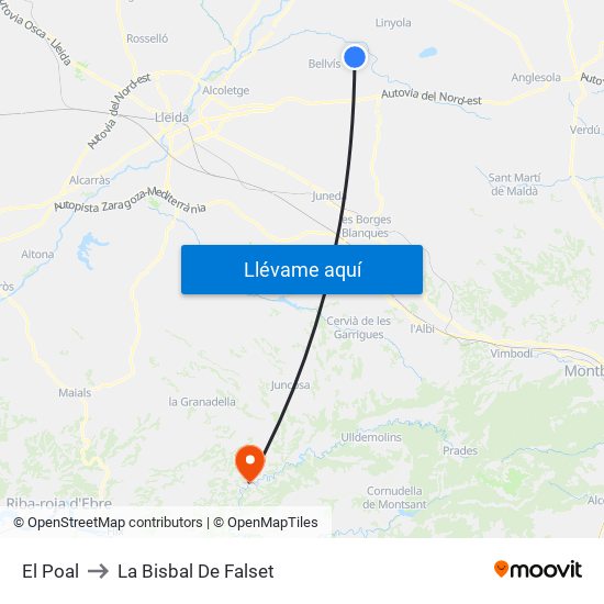 El Poal to La Bisbal De Falset map