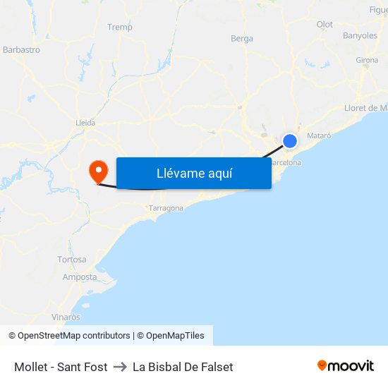 Mollet - Sant Fost to La Bisbal De Falset map