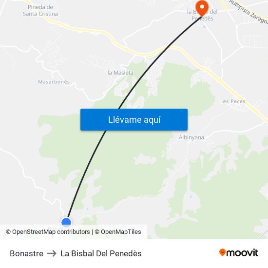 Bonastre to La Bisbal Del Penedès map