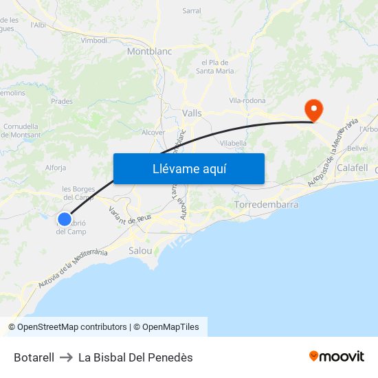 Botarell to La Bisbal Del Penedès map
