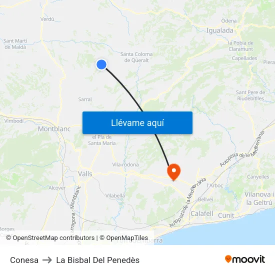 Conesa to La Bisbal Del Penedès map