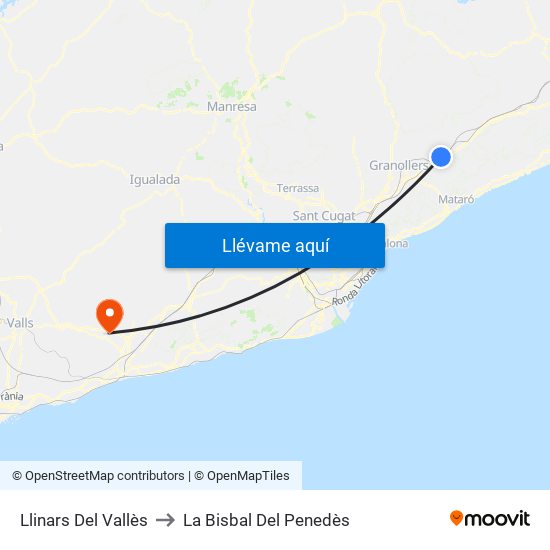 Llinars Del Vallès to La Bisbal Del Penedès map