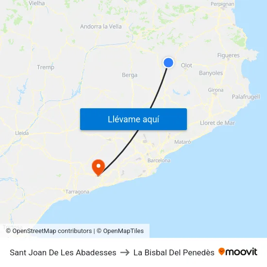 Sant Joan De Les Abadesses to La Bisbal Del Penedès map