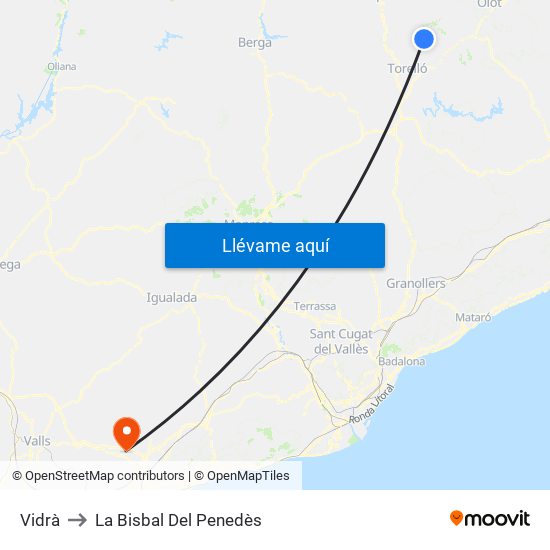 Vidrà to La Bisbal Del Penedès map