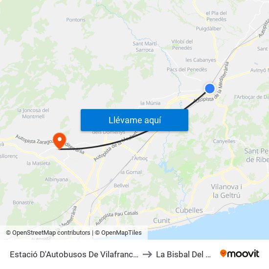 Estació D'Autobusos De Vilafranca Del Penedès to La Bisbal Del Penedès map