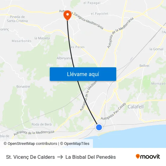 St. Vicenç De Calders to La Bisbal Del Penedès map
