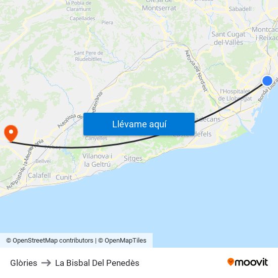 Glòries to La Bisbal Del Penedès map
