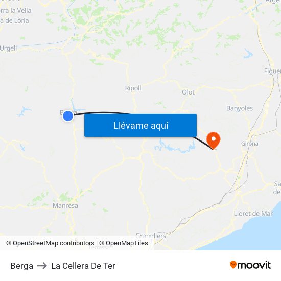 Berga to La Cellera De Ter map