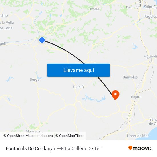 Fontanals De Cerdanya to La Cellera De Ter map