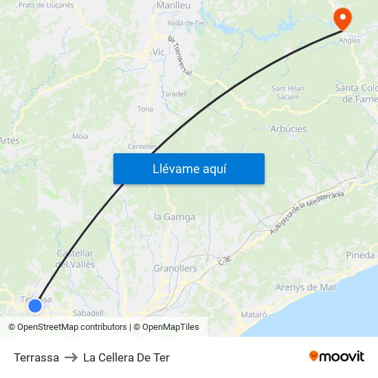 Terrassa to La Cellera De Ter map