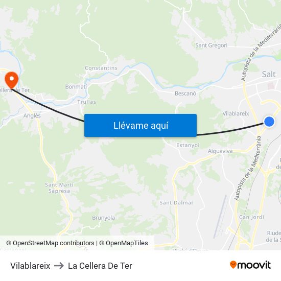 Vilablareix to La Cellera De Ter map