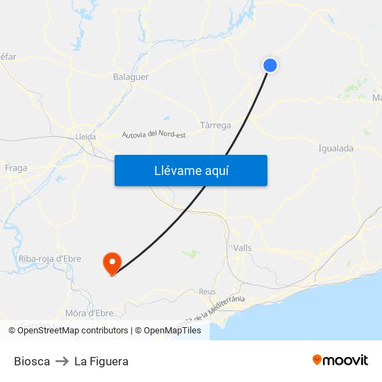 Biosca to La Figuera map