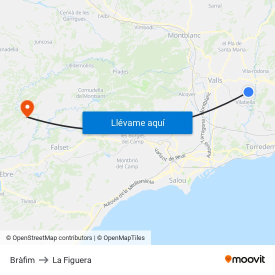 Bràfim to La Figuera map