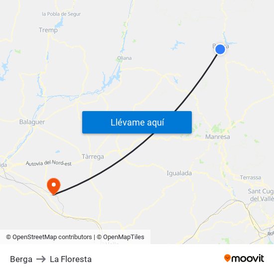 Berga to La Floresta map