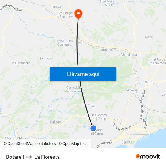 Botarell to La Floresta map