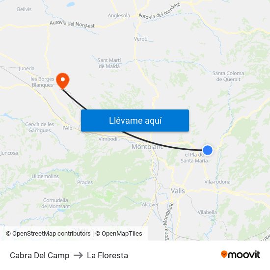 Cabra Del Camp to La Floresta map