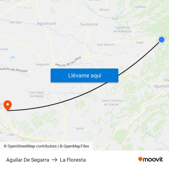 Aguilar De Segarra to La Floresta map