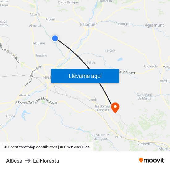 Albesa to La Floresta map