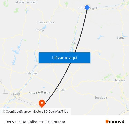 Les Valls De Valira to La Floresta map