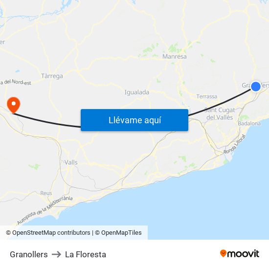 Granollers to La Floresta map