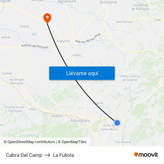 Cabra Del Camp to La Fuliola map