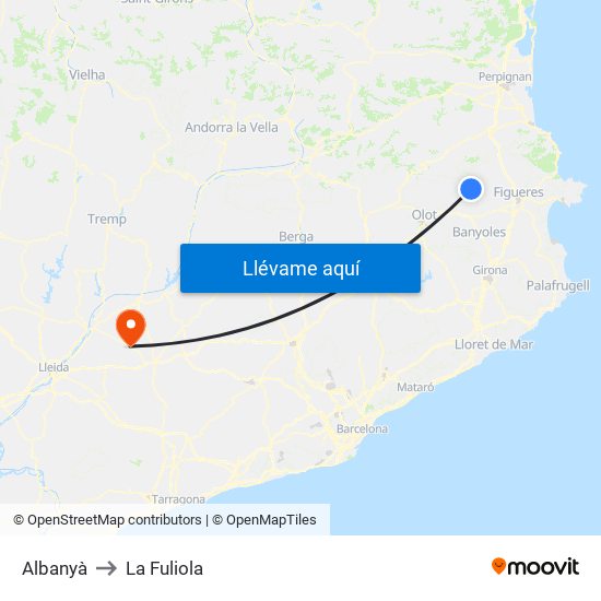 Albanyà to La Fuliola map