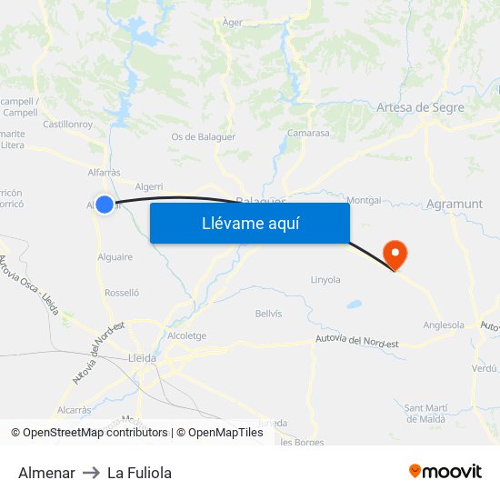 Almenar to La Fuliola map
