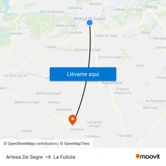 Artesa De Segre to La Fuliola map