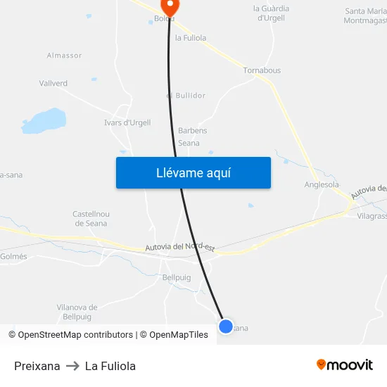 Preixana to La Fuliola map