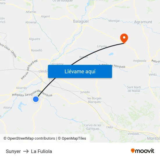 Sunyer to La Fuliola map