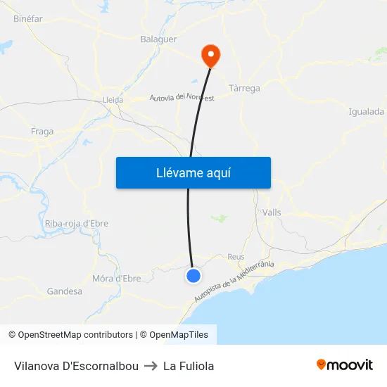 Vilanova D'Escornalbou to La Fuliola map