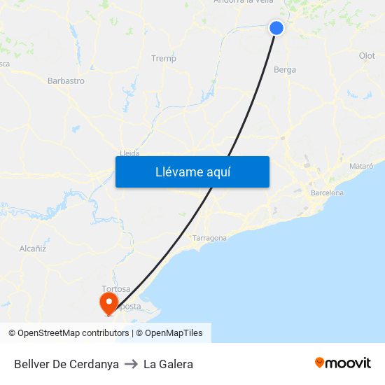 Bellver De Cerdanya to La Galera map