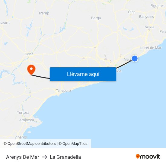 Arenys De Mar to La Granadella map