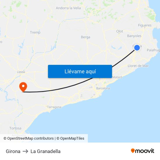 Girona to La Granadella map