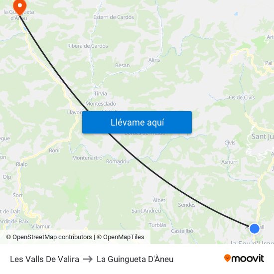 Les Valls De Valira to La Guingueta D'Àneu map