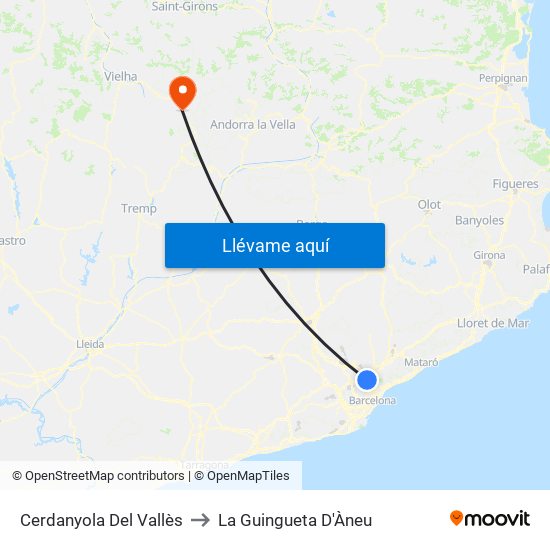 Cerdanyola Del Vallès to La Guingueta D'Àneu map
