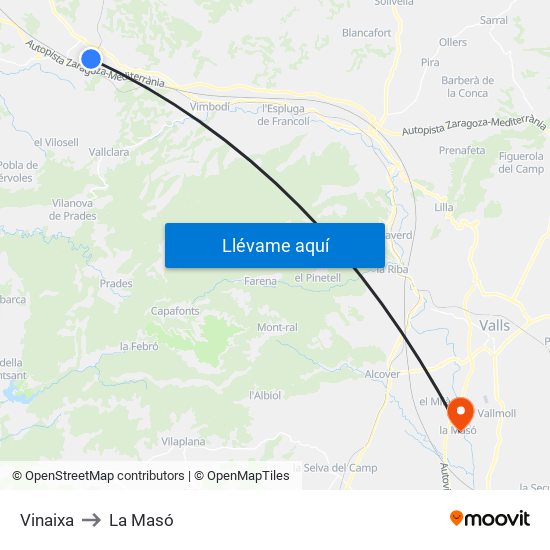 Vinaixa to La Masó map