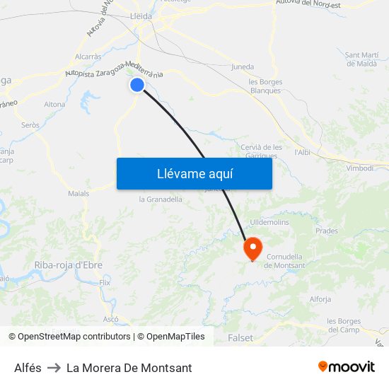 Alfés to La Morera De Montsant map