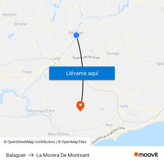 Balaguer to La Morera De Montsant map