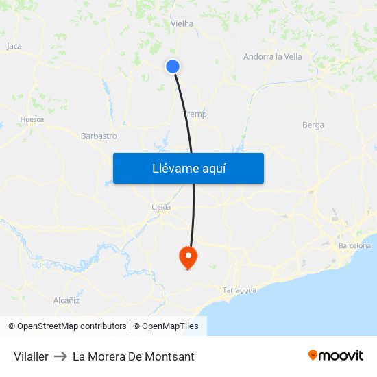 Vilaller to La Morera De Montsant map