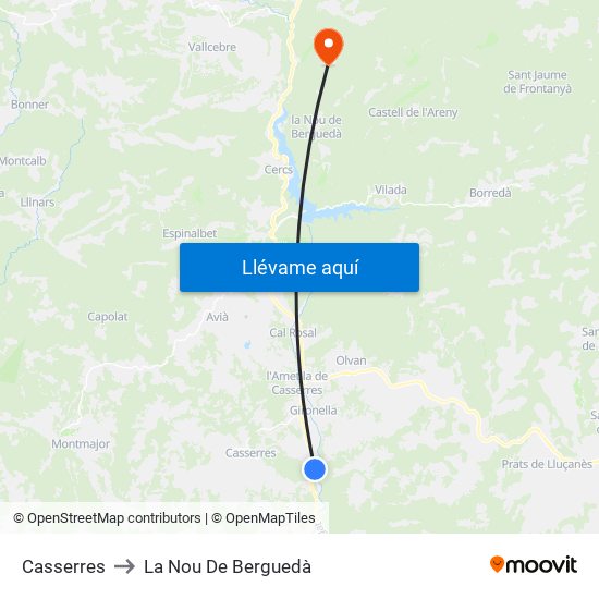 Casserres to La Nou De Berguedà map