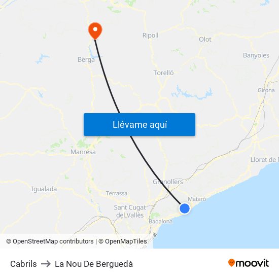 Cabrils to La Nou De Berguedà map