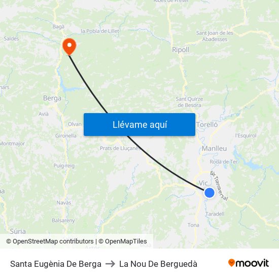Santa Eugènia De Berga to La Nou De Berguedà map