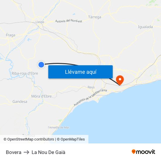 Bovera to La Nou De Gaià map