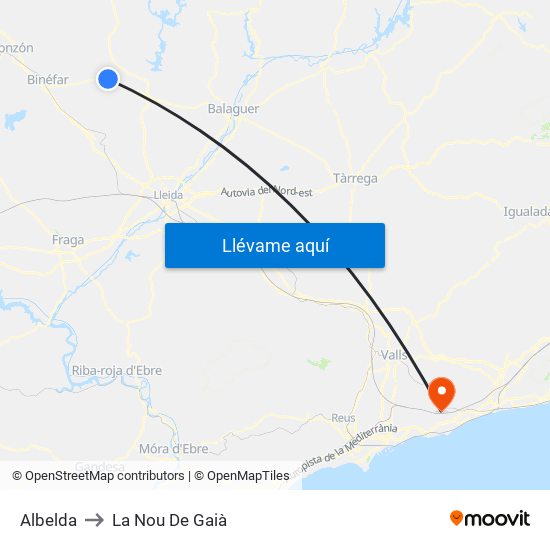 Albelda to La Nou De Gaià map