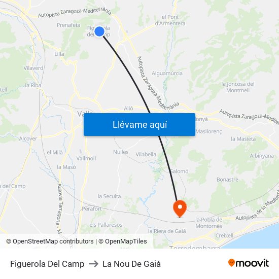 Figuerola Del Camp to La Nou De Gaià map