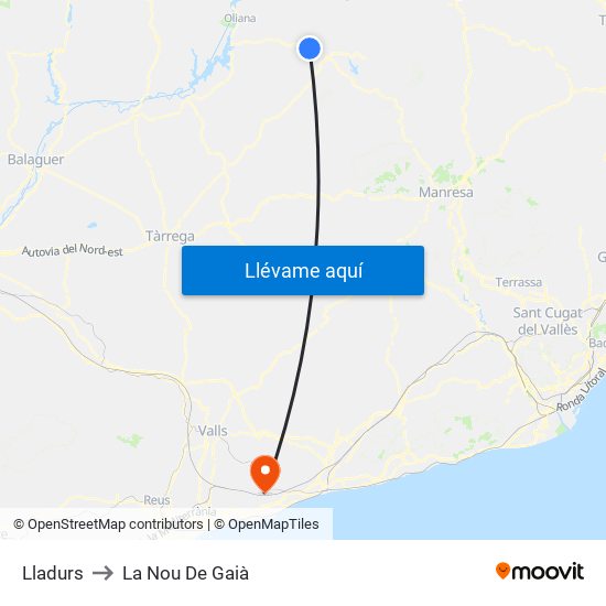Lladurs to La Nou De Gaià map
