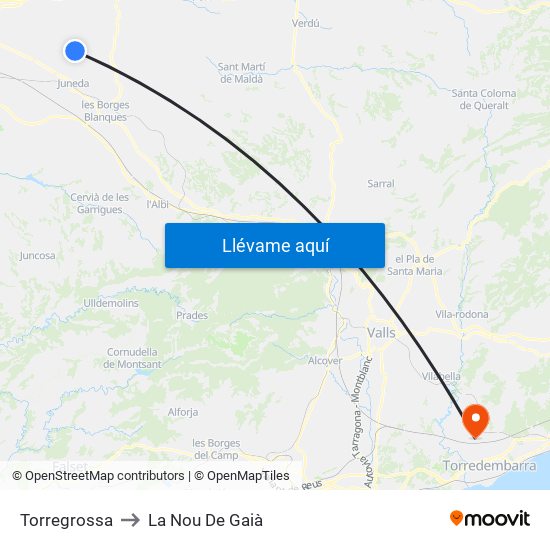 Torregrossa to La Nou De Gaià map