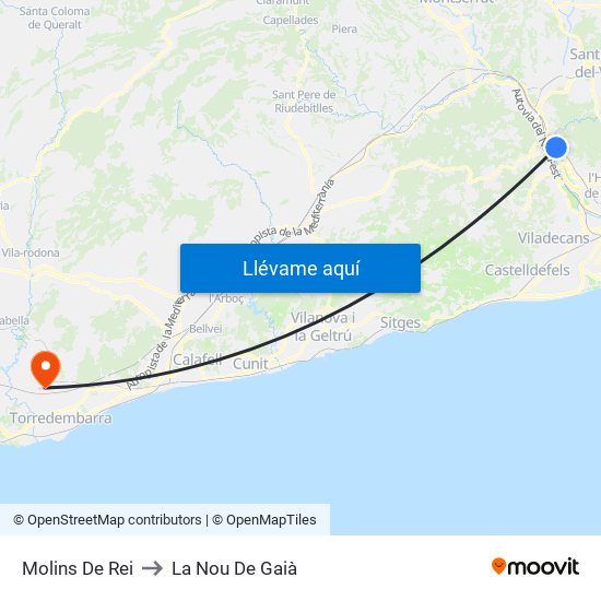 Molins De Rei to La Nou De Gaià map